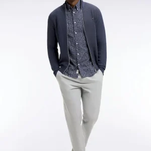 Cardigan zippé en coton bleu foncé