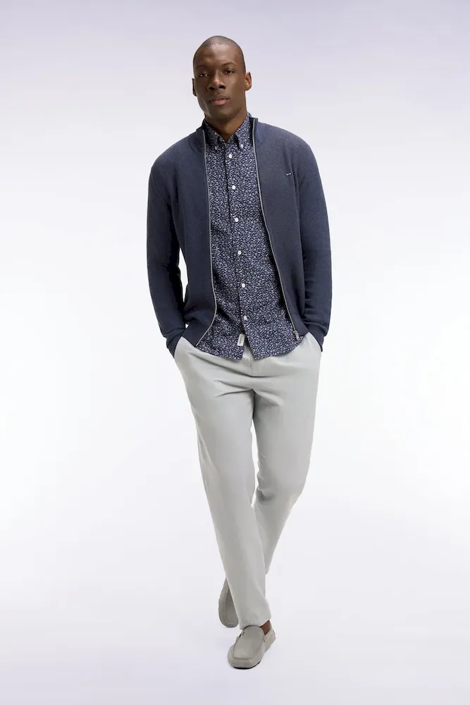 Cardigan zippé en coton bleu foncé