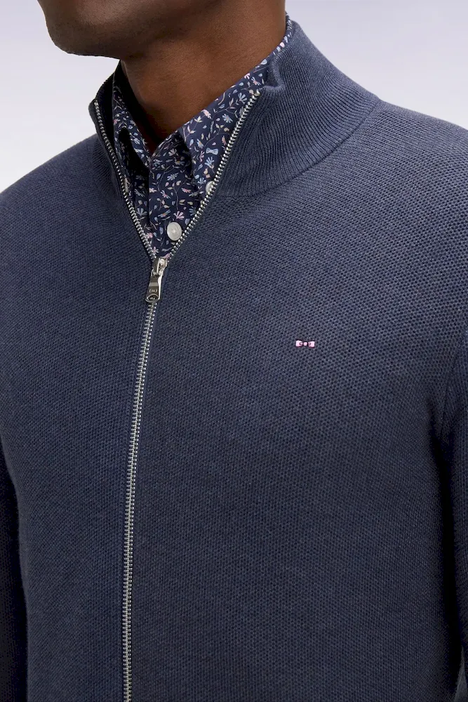 Cardigan zippé en coton bleu foncé – Bild 4