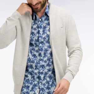 Cardigan zippé en coton gris clair