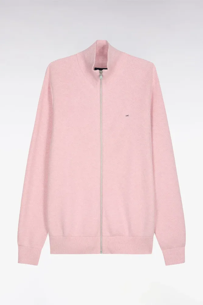 Cardigan Zippé En Coton Rose