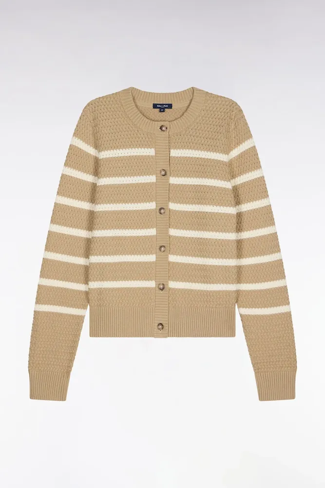 Cardigan Marinière En Maille Tressée Beige