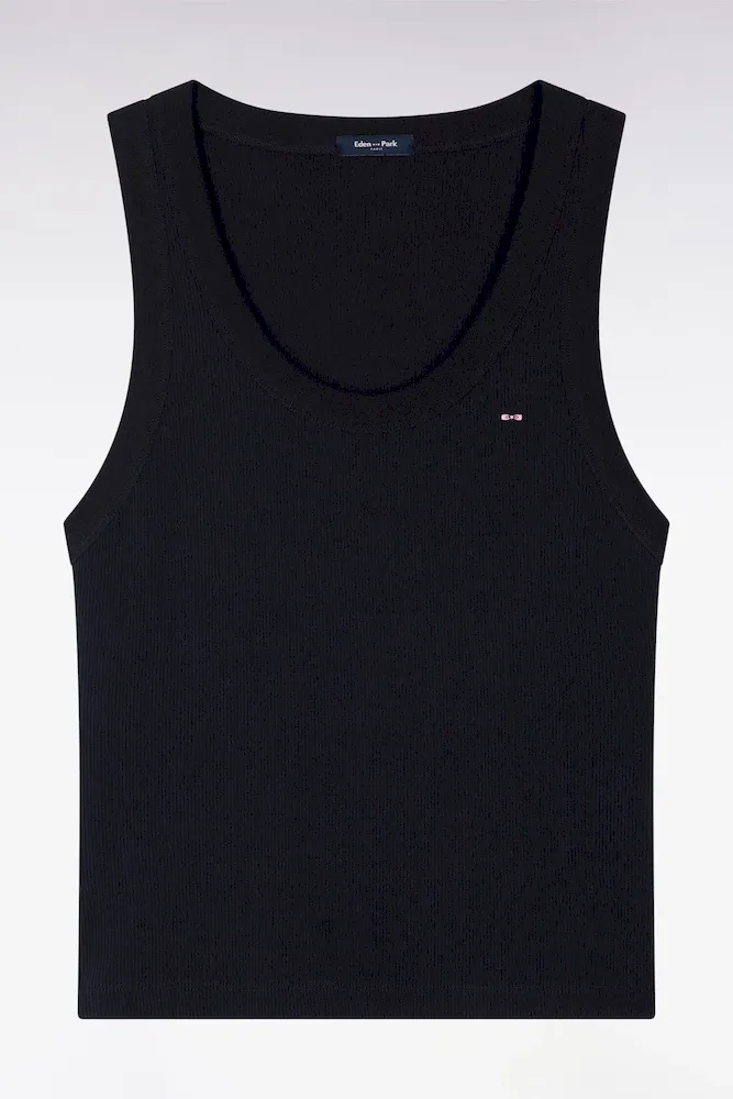 Débardeur Côtelé En Coton Et Modal Stretch Marine