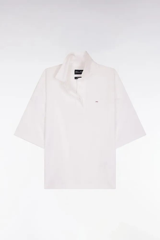 Maillot à Manches Courtes En Coton Pima Blanc Coupe Relaxed