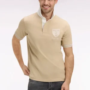 Maillot à manches courtes en jersey de coton beige écusson brodé coupe regular