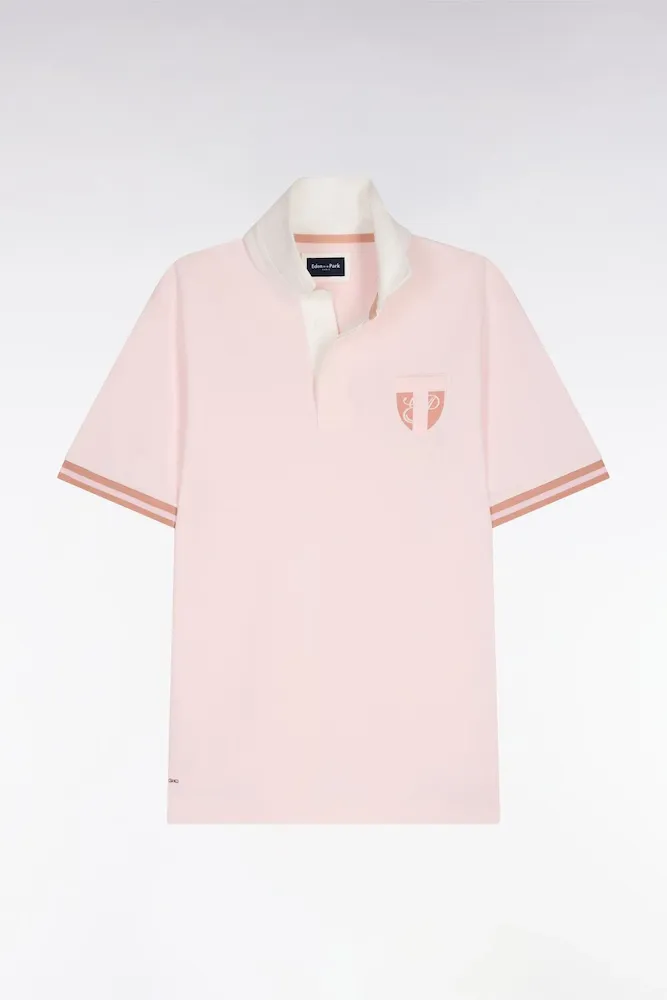Maillot à Manches Courtes En Jersey De Coton Rose écusson Brodé Coupe Regular