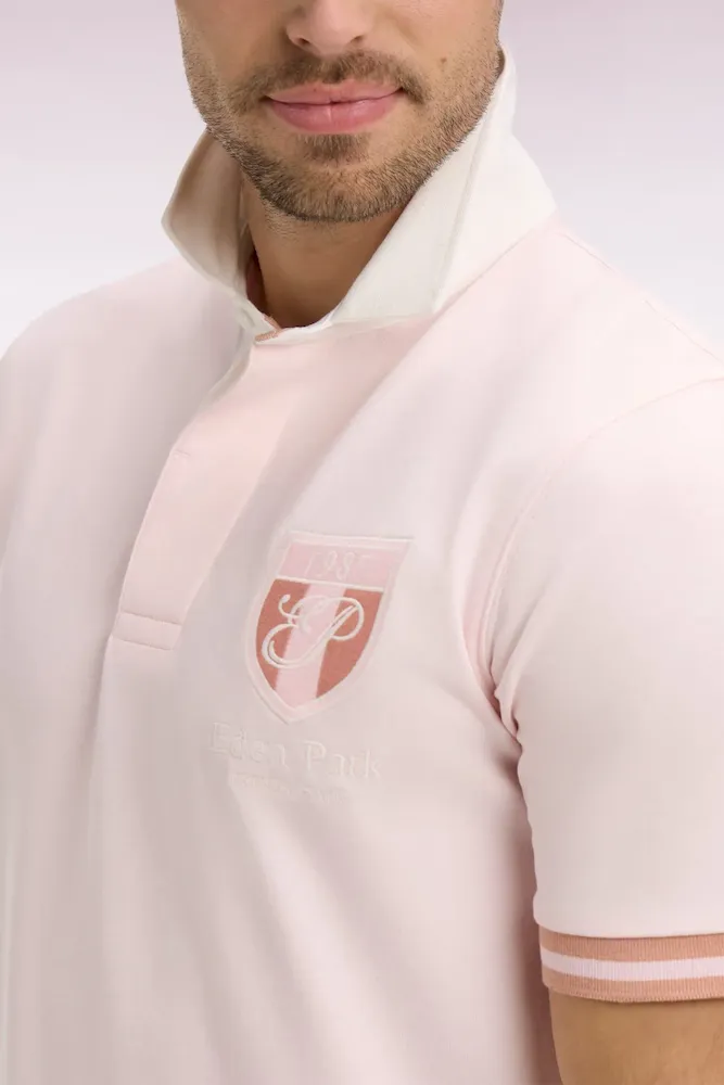 Maillot à manches courtes en jersey de coton rose écusson brodé coupe regular – Bild 4