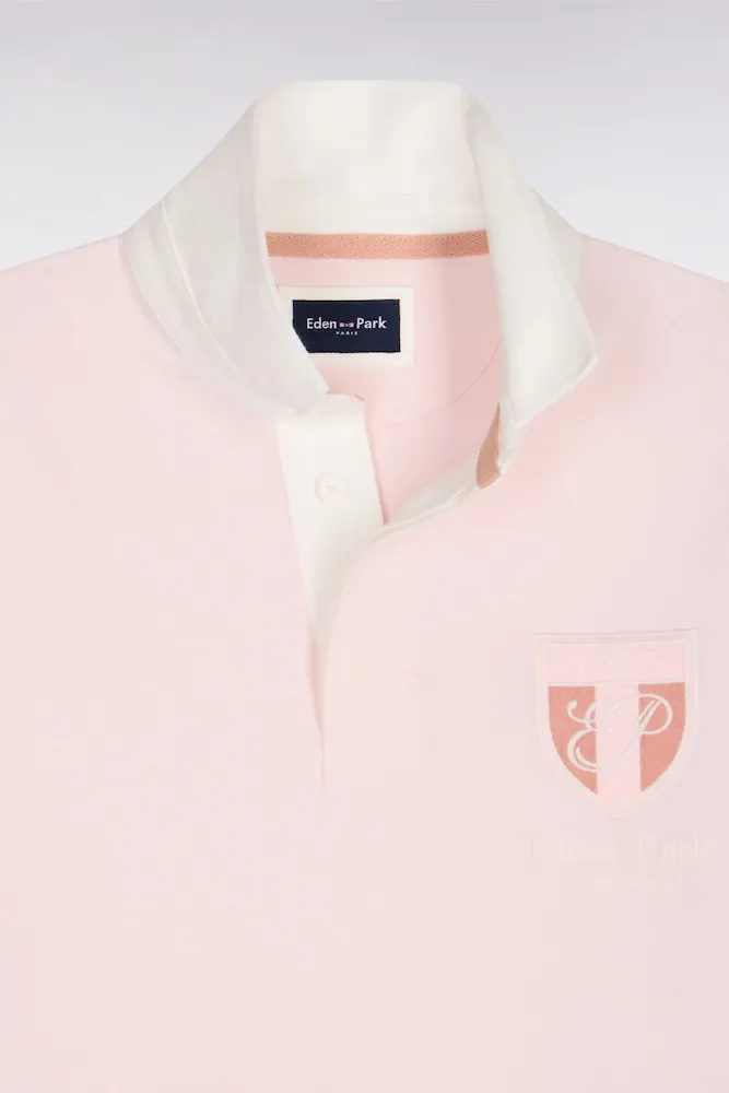 Maillot à manches courtes en jersey de coton rose écusson brodé coupe regular – Bild 6