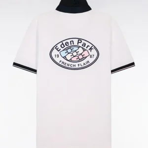 Alternative view of Maillot à manches courtes en coton blanc broderie marine coupe regular