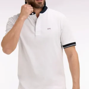 Maillot à manches courtes en coton blanc broderie marine coupe regular