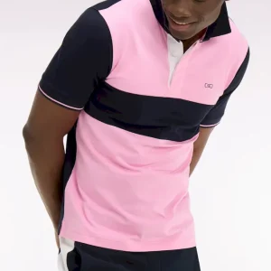 Maillot à manches courtes en coton rose et marine coupe regular