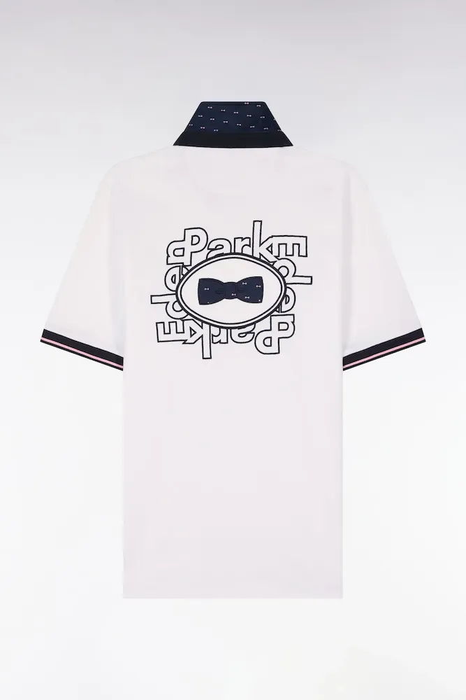 Maillot à Manches Courtes En Coton Blanc Broderie Dos Coupe Regular