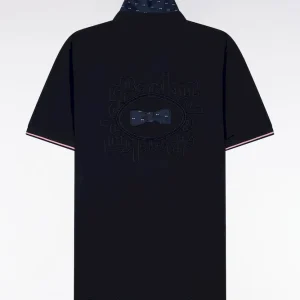 Alternative view of Maillot à manches courtes en coton marine broderie dos coupe regular