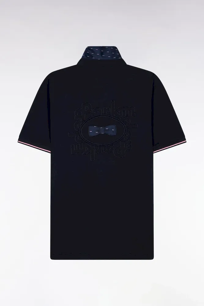 Maillot à Manches Courtes En Coton Marine Broderie Dos Coupe Regular