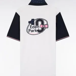 Alternative view of Maillot à manches courtes en coton blanc et marine coupe regular broderie dos