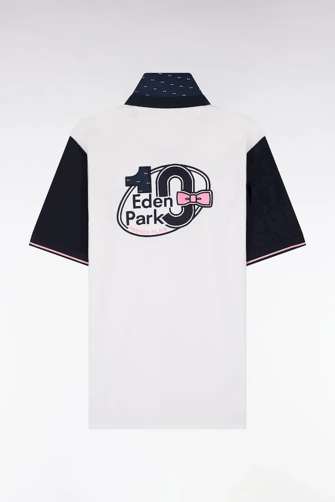 Maillot à Manches Courtes En Coton Blanc Et Marine Coupe Regular Broderie Dos