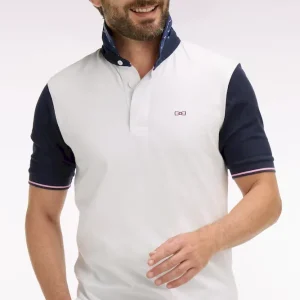 Maillot à manches courtes en coton blanc et marine coupe regular broderie dos