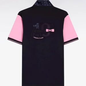 Alternative view of Maillot à manches courtes en coton rose et marine coupe regular broderie dos