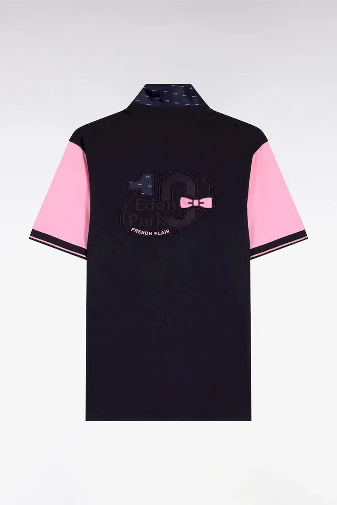 Maillot à Manches Courtes En Coton Rose Et Marine Coupe Regular Broderie Dos