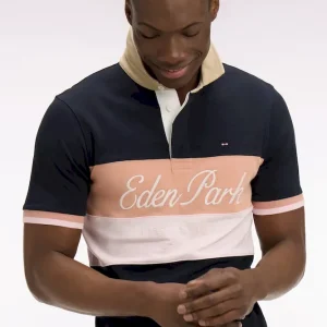 Maillot à manches courtes marine à découpes pastel et broderie coupe regular