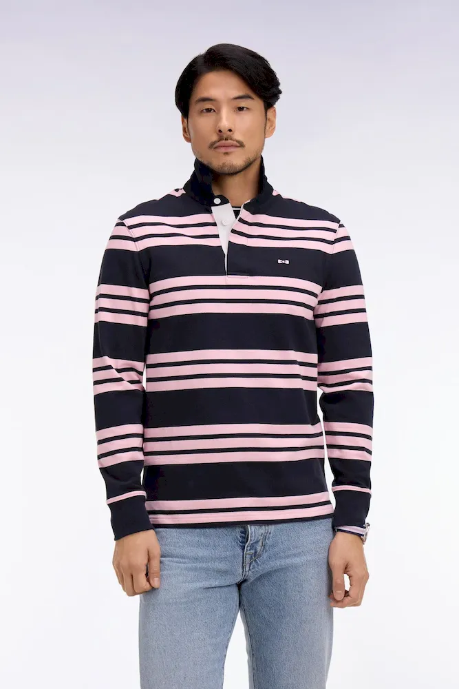 Maillot à manches longues en coton rayé marine et rose – Bild 3