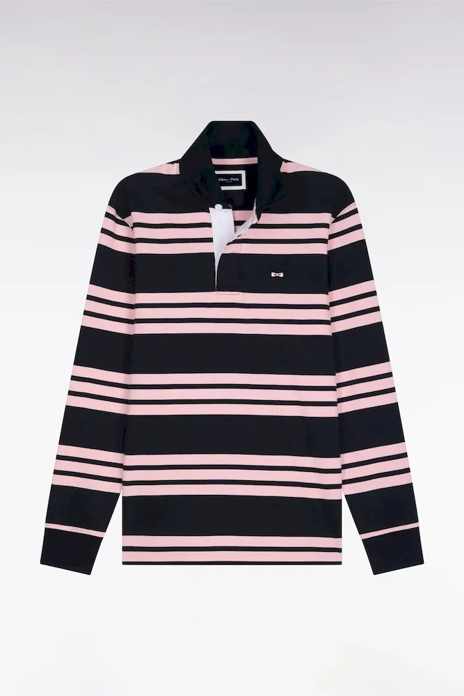 Maillot à manches longues en coton rayé marine et rose – Bild 2