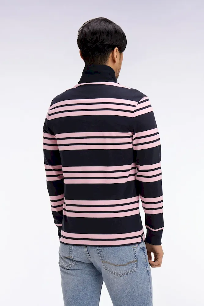 Maillot à manches longues en coton rayé marine et rose – Bild 5