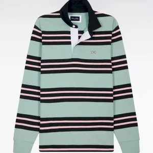 Alternative view of Maillot à manches longues en coton rayé vert d'eau