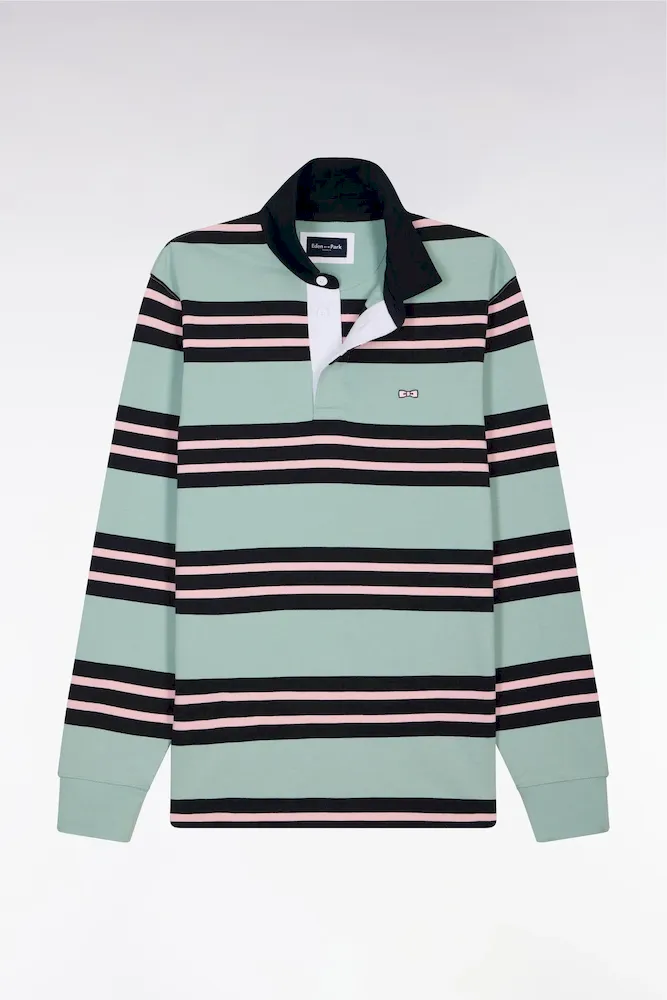 Maillot à Manches Longues En Coton Rayé Vert D'eau