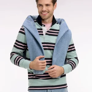 Maillot à manches longues en coton rayé vert d'eau