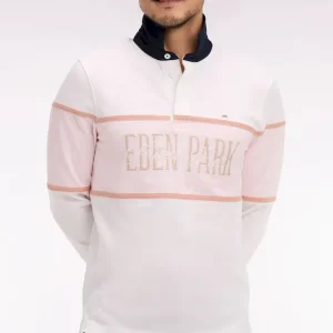 Maillot à manches longues écru et rose brodé