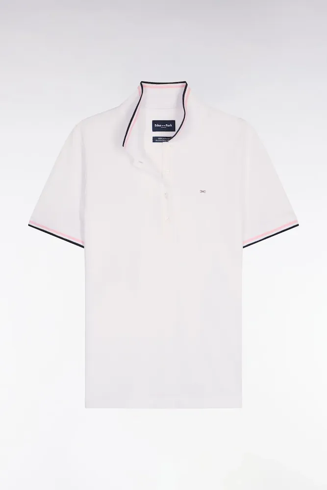 Polo à Manches Courtes En Coton Blanc Coupe Regular
