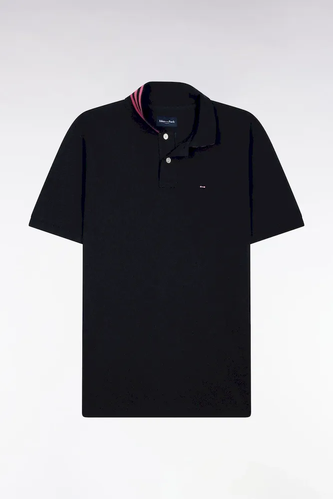 Polo Manches Courtes En Piqué Coton Marine Dessous De Col Rayé Coupe Slim