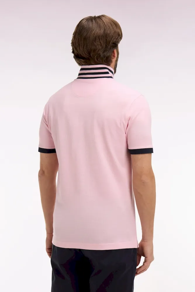 Polo manches courtes en piqué coton rose clair dessous de col rayé coupe slim – Bild 5