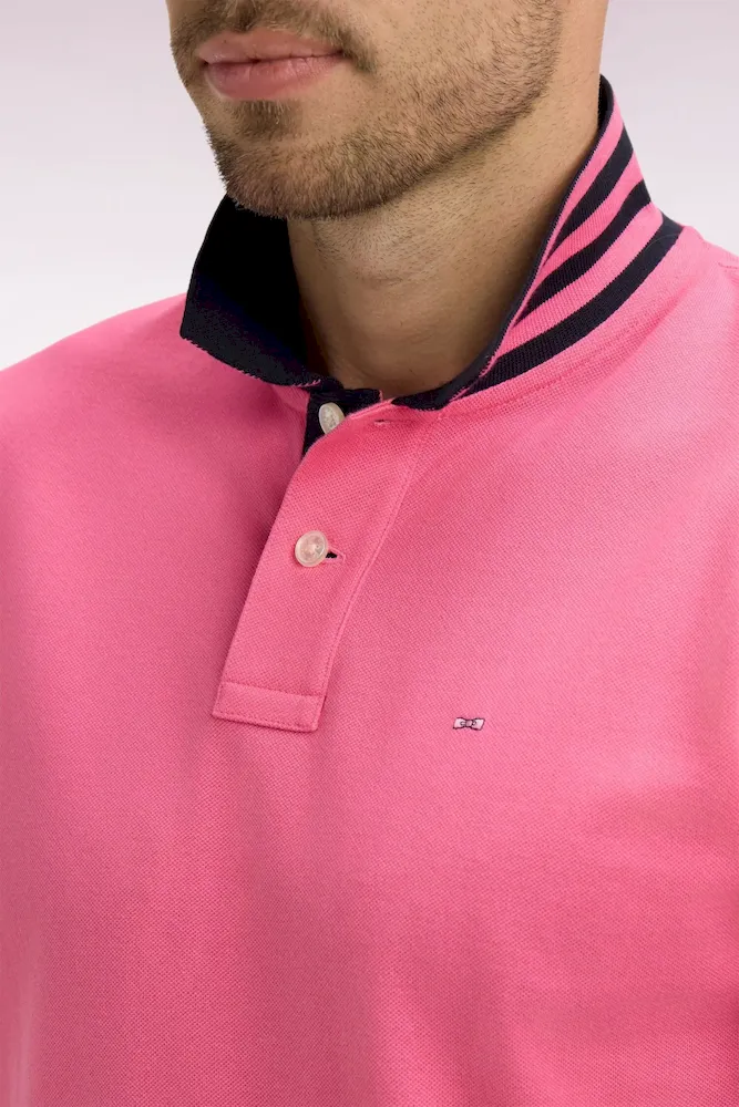 Polo manches courtes en piqué coton rose dessous de col rayé coupe slim – Bild 4