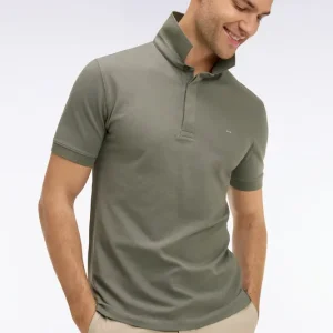 Polo à manches courtes en coton kaki coupe slim