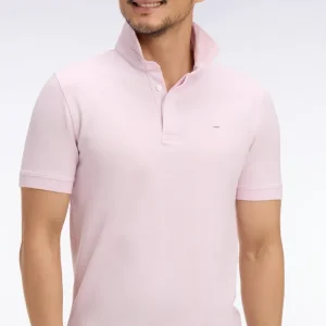 Polo à manches courtes en coton rose coupe slim