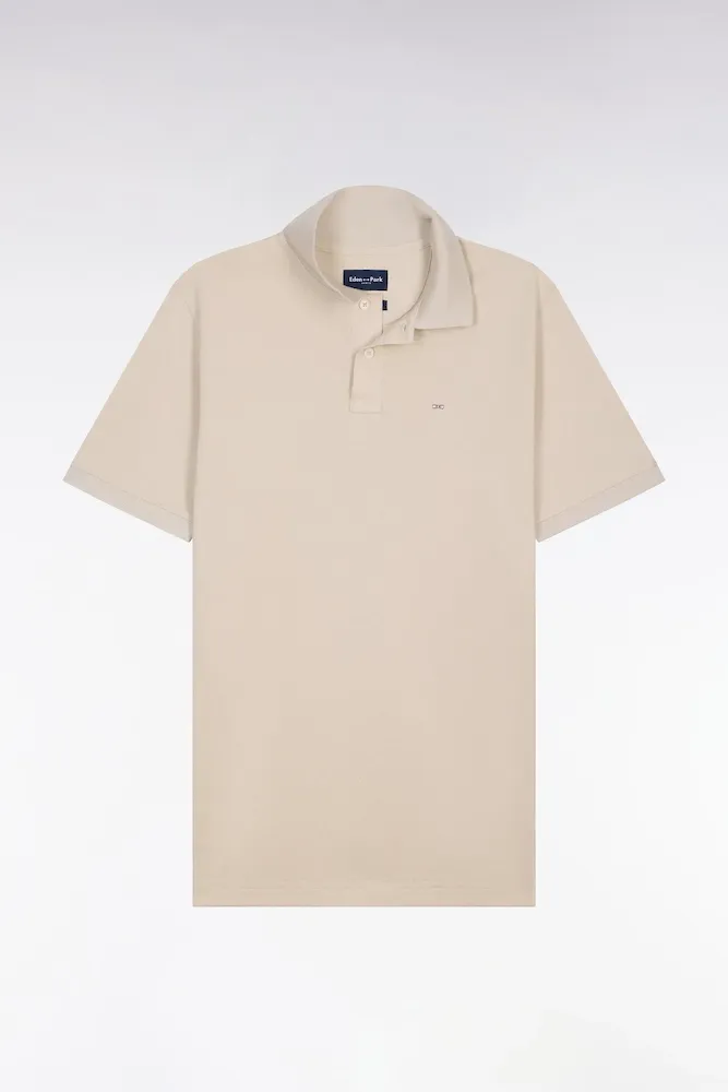 Polo à Manches Courtes En Coton Beige Coupe Regular
