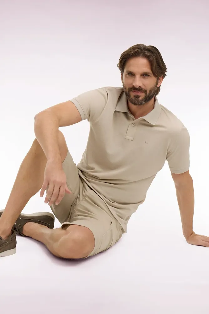 Polo à manches courtes en coton beige coupe regular