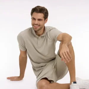 Polo à manches courtes en coton gris clair coupe regular