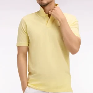 Polo à manches courtes en coton jaune clair coupe regular