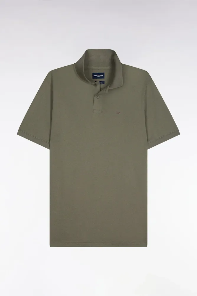 Polo à Manches Courtes En Coton Kaki Moyen Coupe Regular