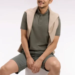 Polo à manches courtes en coton kaki moyen coupe regular
