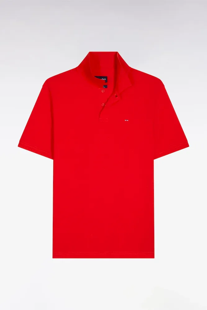 Polo à Manches Courtes En Coton Rouge Coupe Regular