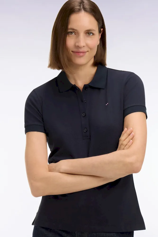 Polo à manches courtes en coton stretch marine