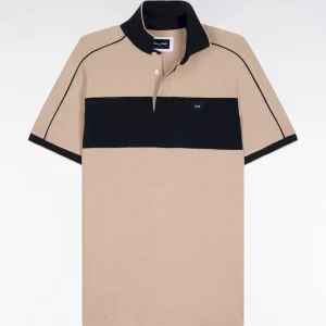 Alternative view of Polo à manches courtes en coton stretch marine et beige coupe slim