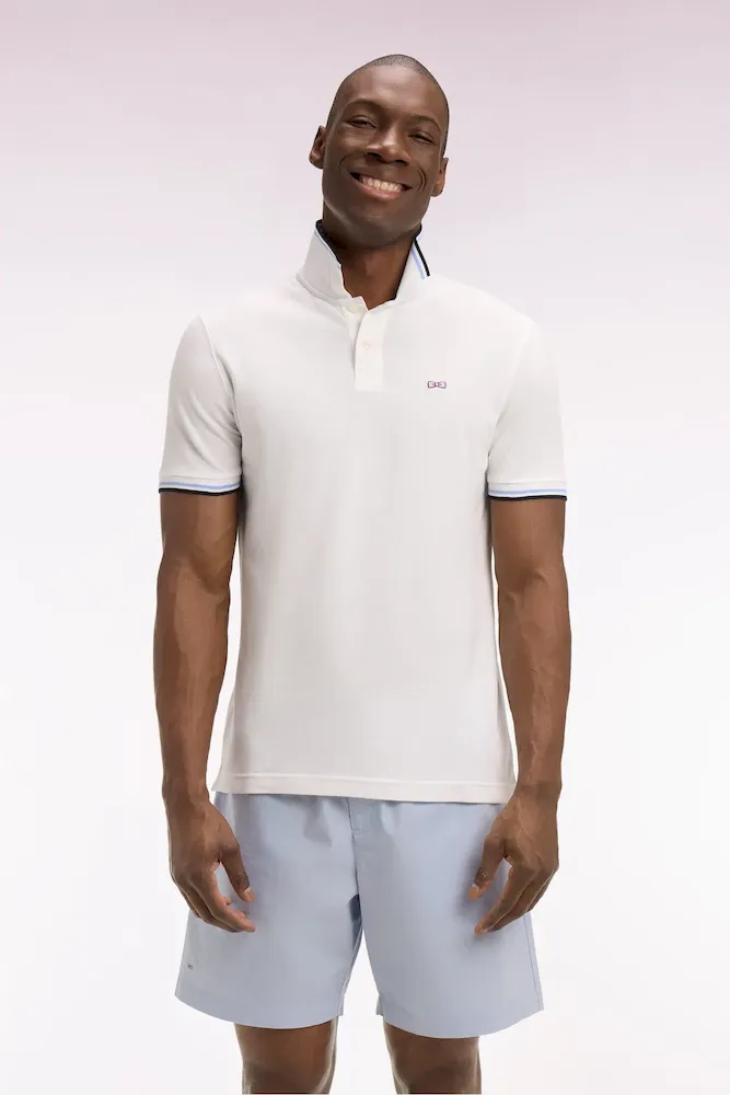 Polo manches courtes en coton blanc détails rayés coupe regular – Bild 3