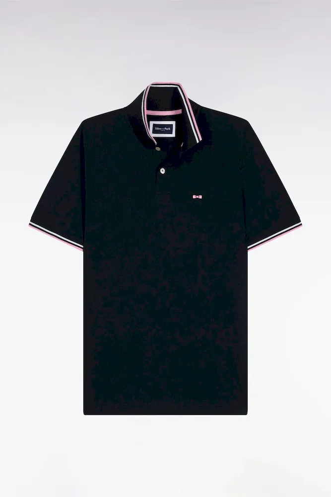 Polo Manches Courtes En Coton Marine Détails Rayés Coupe Regular