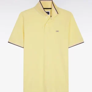 Alternative view of Polo manches courtes en coton jaune détails rayés coupe regular
