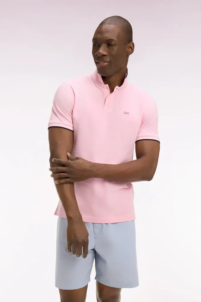 Polo à manches courtes en coton rose détails rayés coupe regular – Bild 3